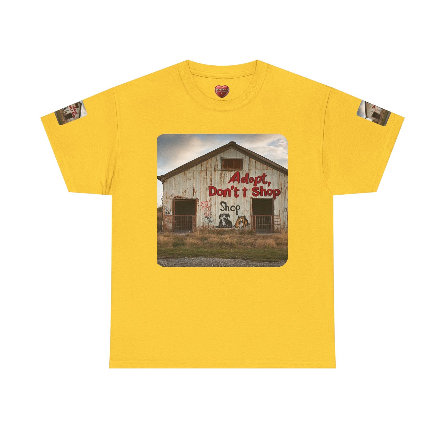 Support Rescue Animals – Rustic “Adopt Don’t Shop” Barn T-Shirt - Unisex Heavy Cotton Tee