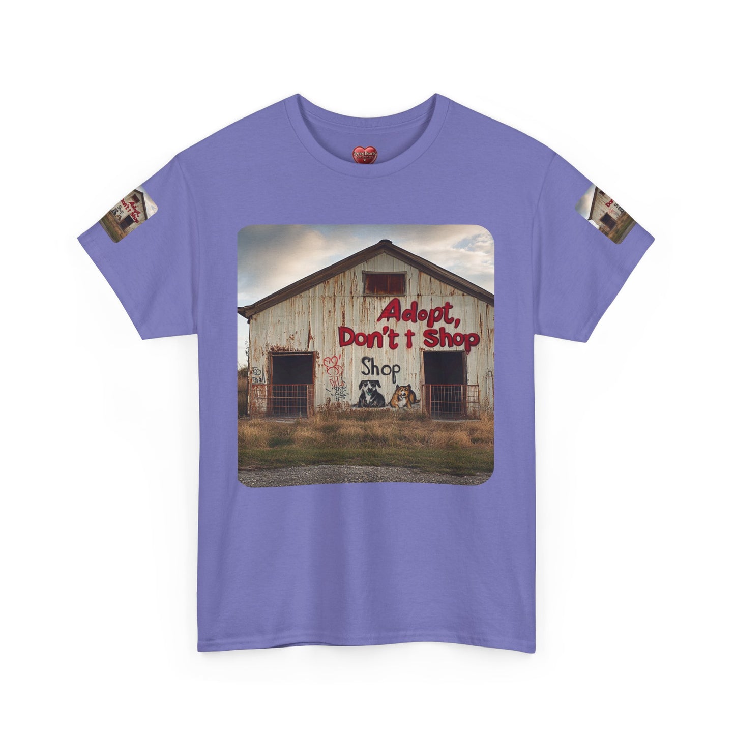Support Rescue Animals – Rustic “Adopt Don’t Shop” Barn T-Shirt - Unisex Heavy Cotton Tee