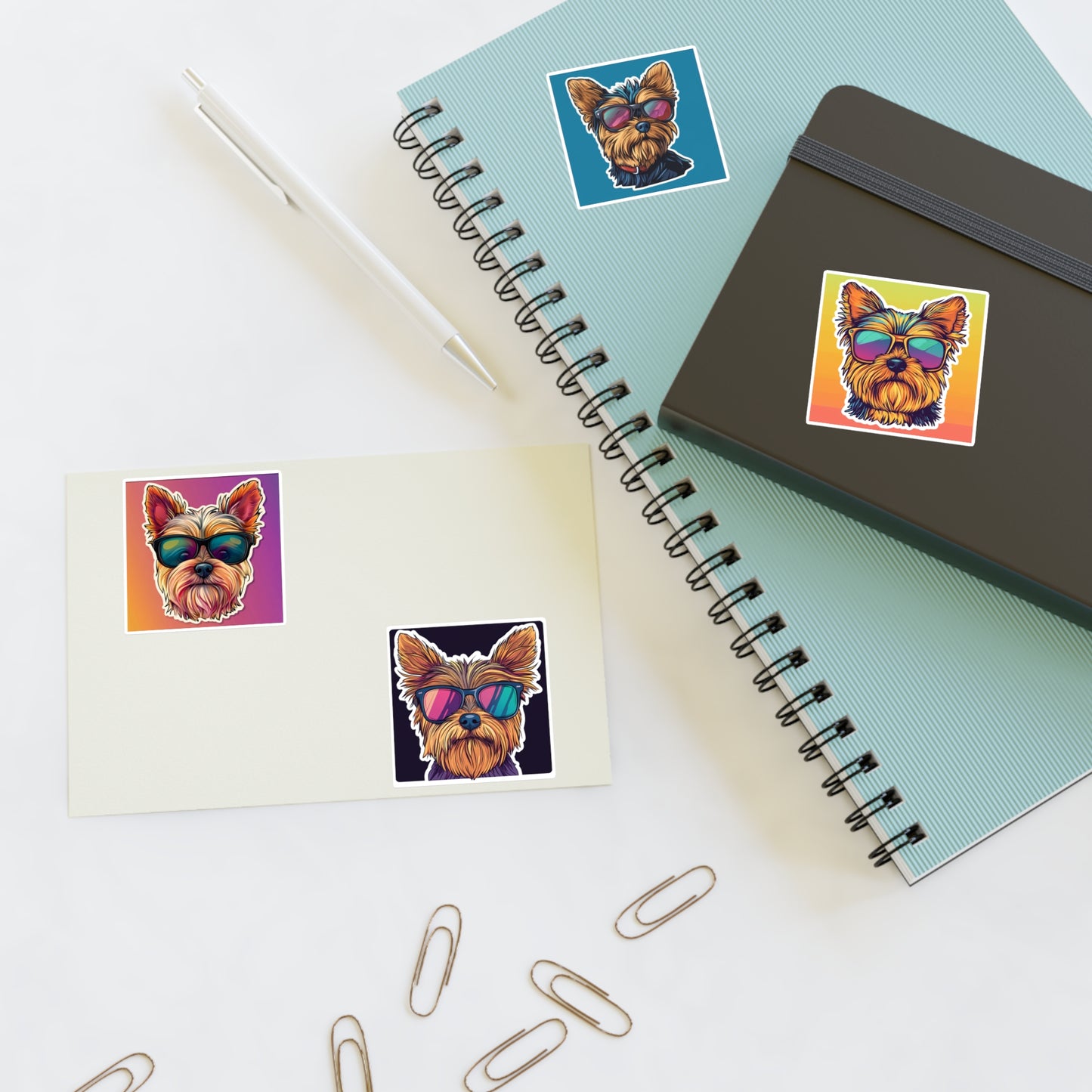 Cute Yorkie with Sunglasses Sticker Sheet | 4 Kiss-Cut Stickers - Sticker Sheets