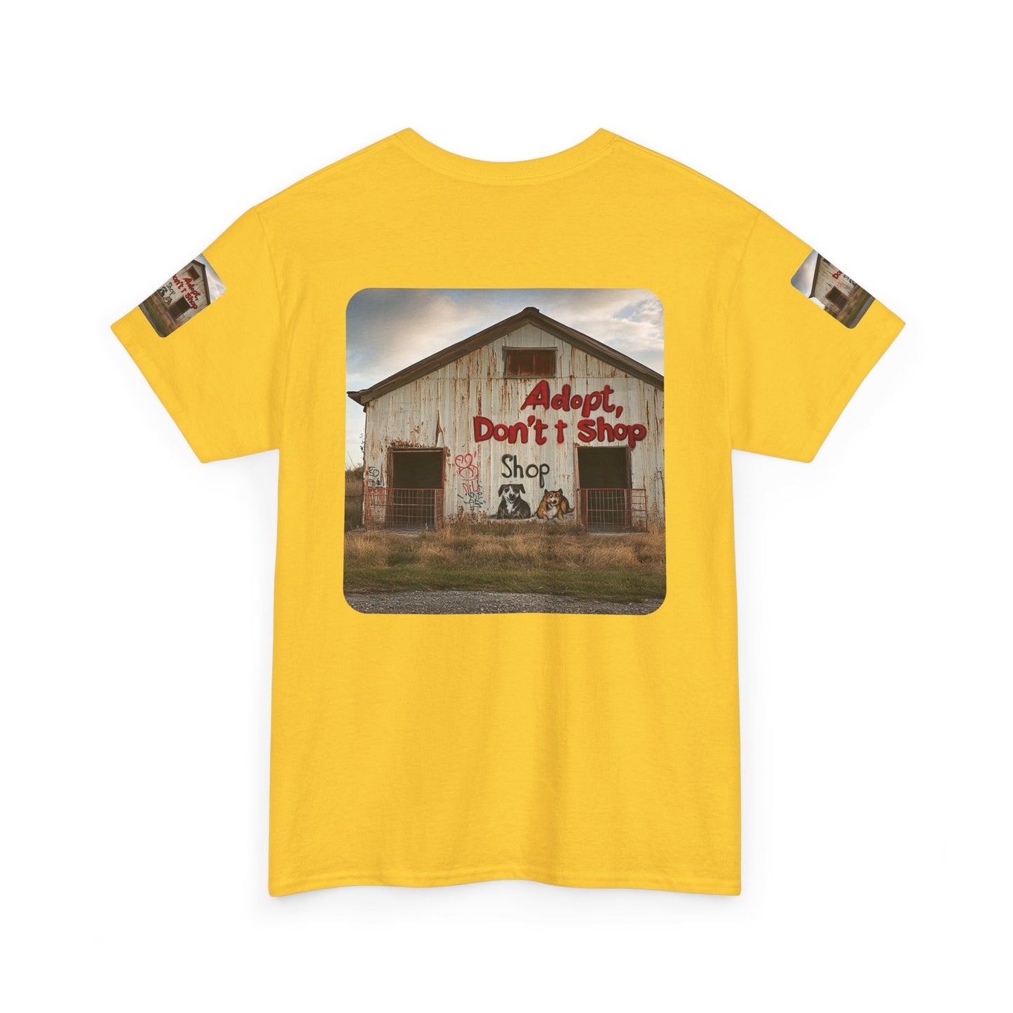 Support Rescue Animals – Rustic “Adopt Don’t Shop” Barn T-Shirt - Unisex Heavy Cotton Tee
