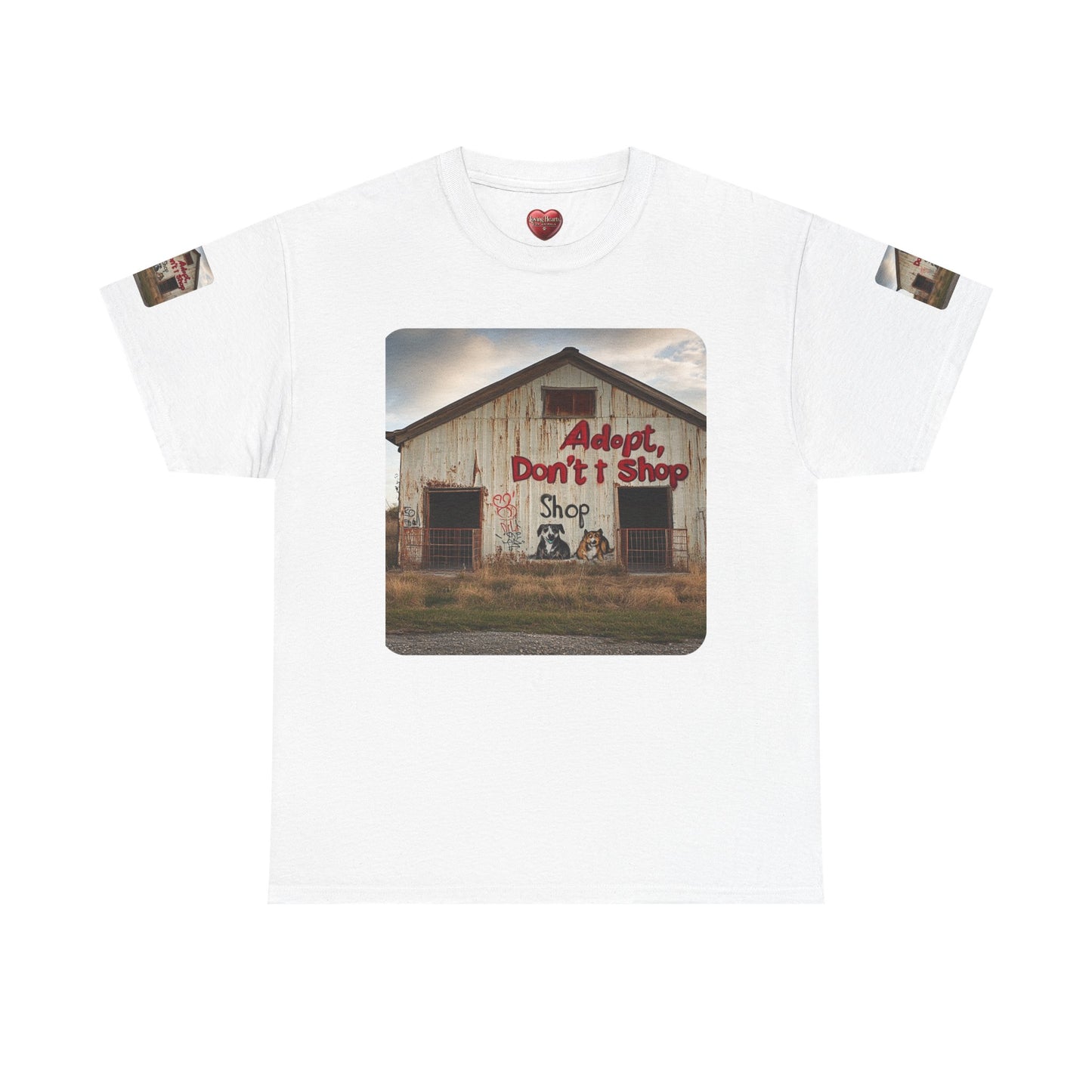 Support Rescue Animals – Rustic “Adopt Don’t Shop” Barn T-Shirt - Unisex Heavy Cotton Tee