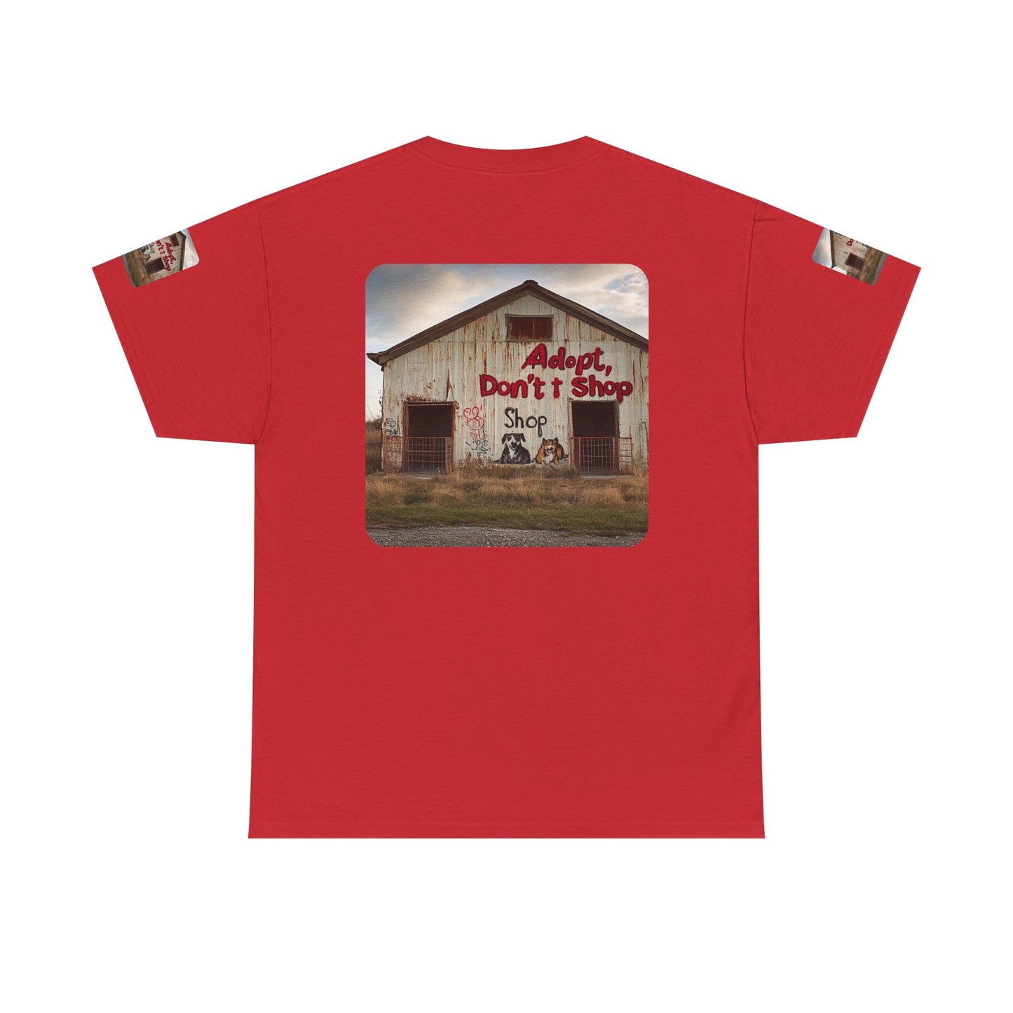 Support Rescue Animals – Rustic “Adopt Don’t Shop” Barn T-Shirt - Unisex Heavy Cotton Tee