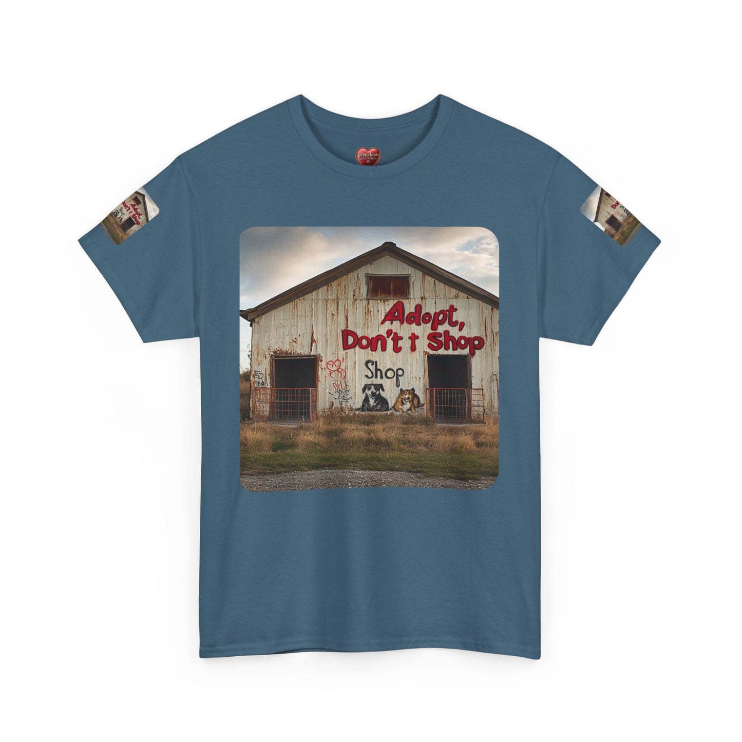 Support Rescue Animals – Rustic “Adopt Don’t Shop” Barn T-Shirt - Unisex Heavy Cotton Tee