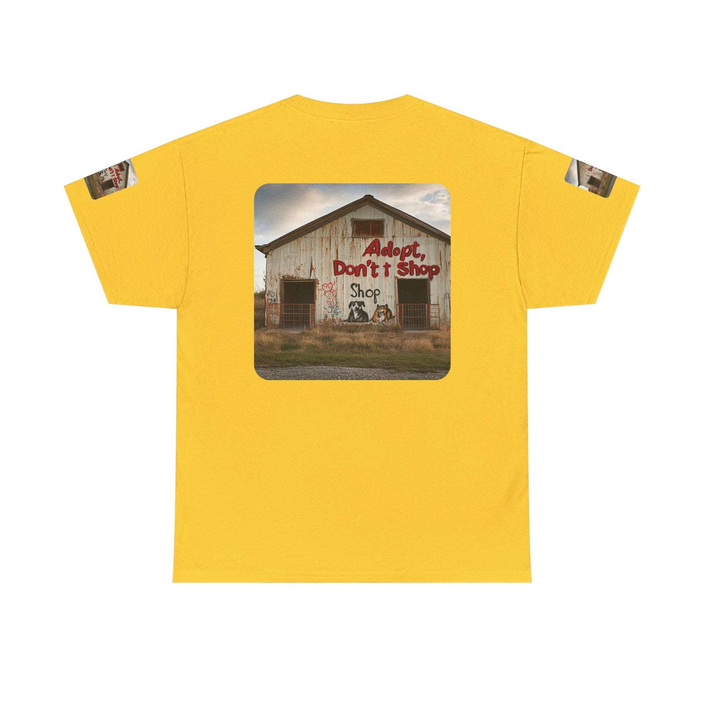 Support Rescue Animals – Rustic “Adopt Don’t Shop” Barn T-Shirt - Unisex Heavy Cotton Tee