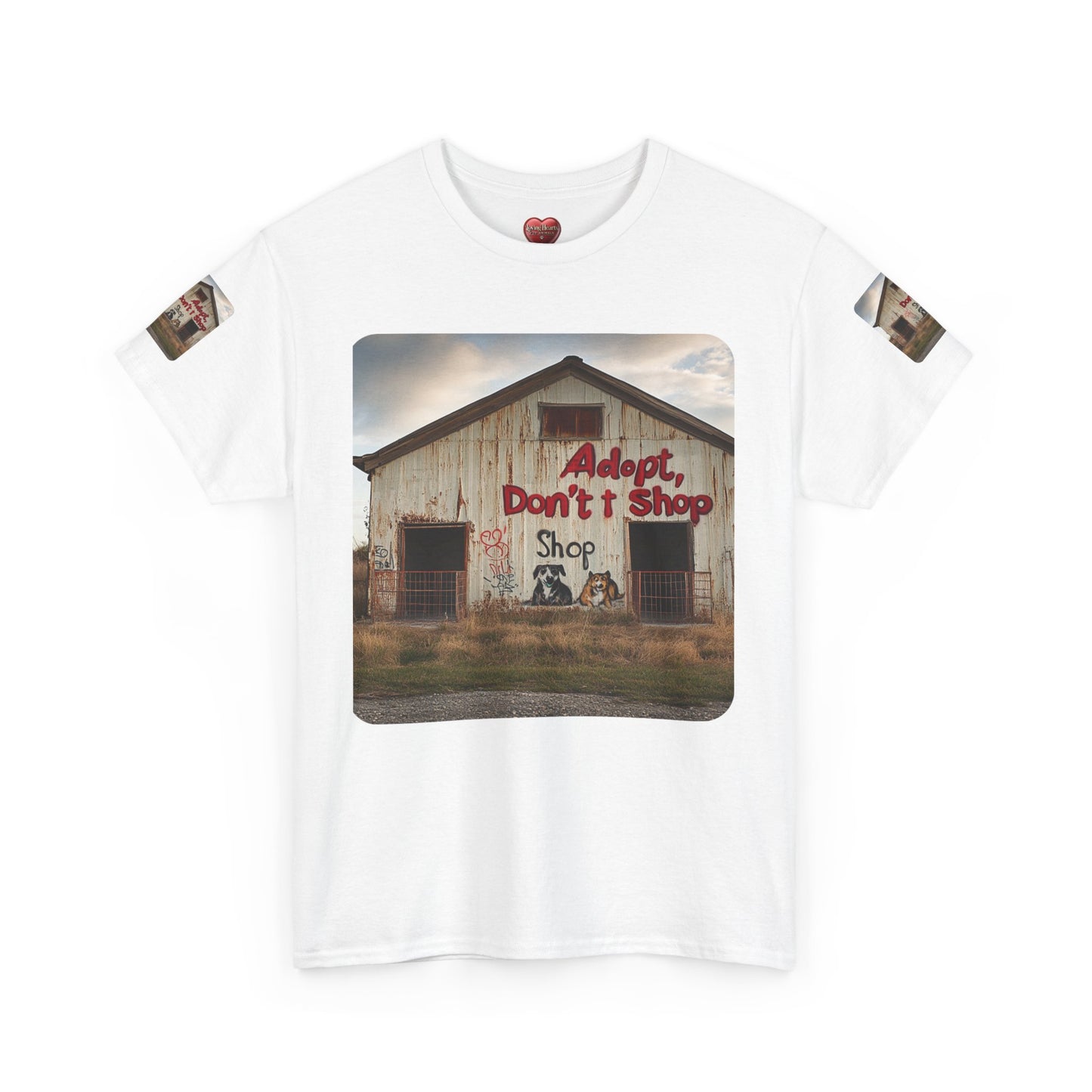 Support Rescue Animals – Rustic “Adopt Don’t Shop” Barn T-Shirt - Unisex Heavy Cotton Tee