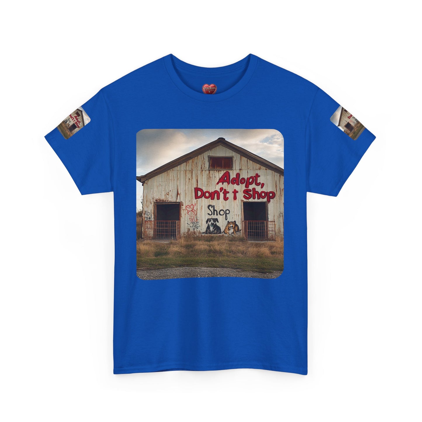Support Rescue Animals – Rustic “Adopt Don’t Shop” Barn T-Shirt - Unisex Heavy Cotton Tee