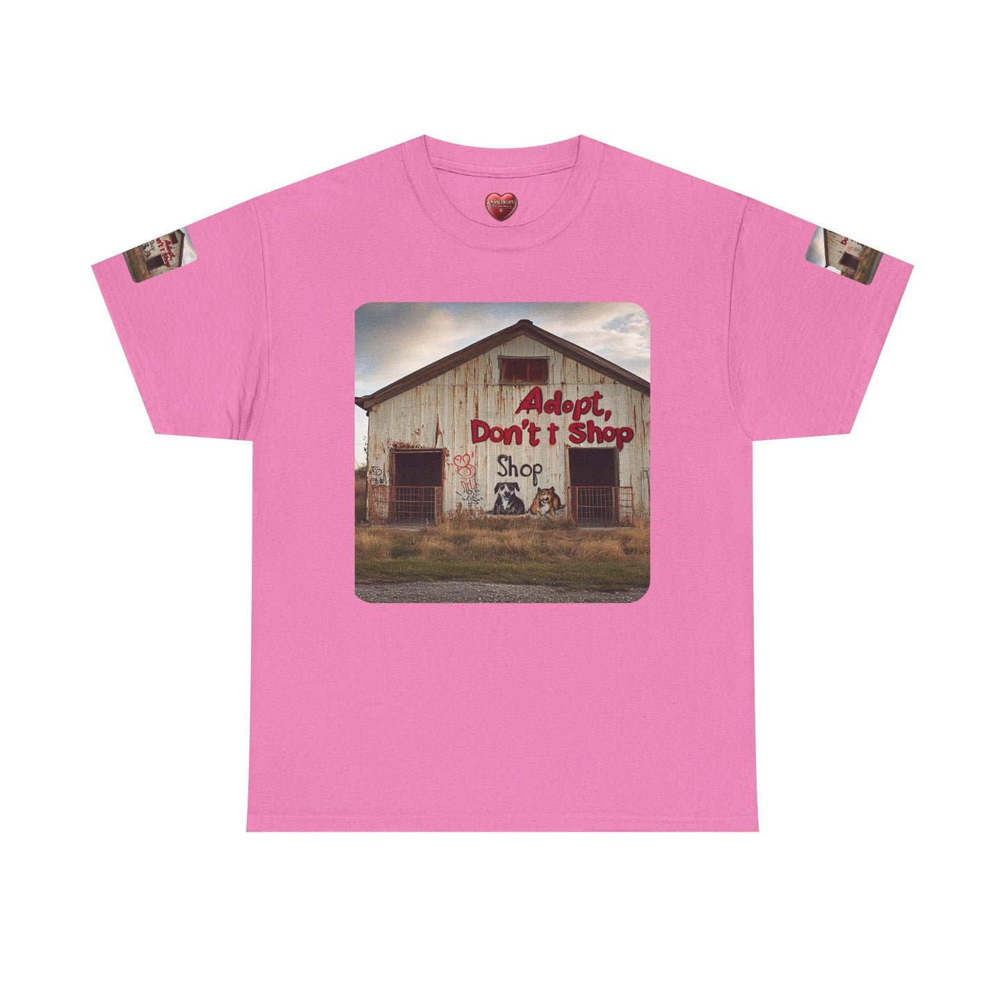 Support Rescue Animals – Rustic “Adopt Don’t Shop” Barn T-Shirt - Unisex Heavy Cotton Tee