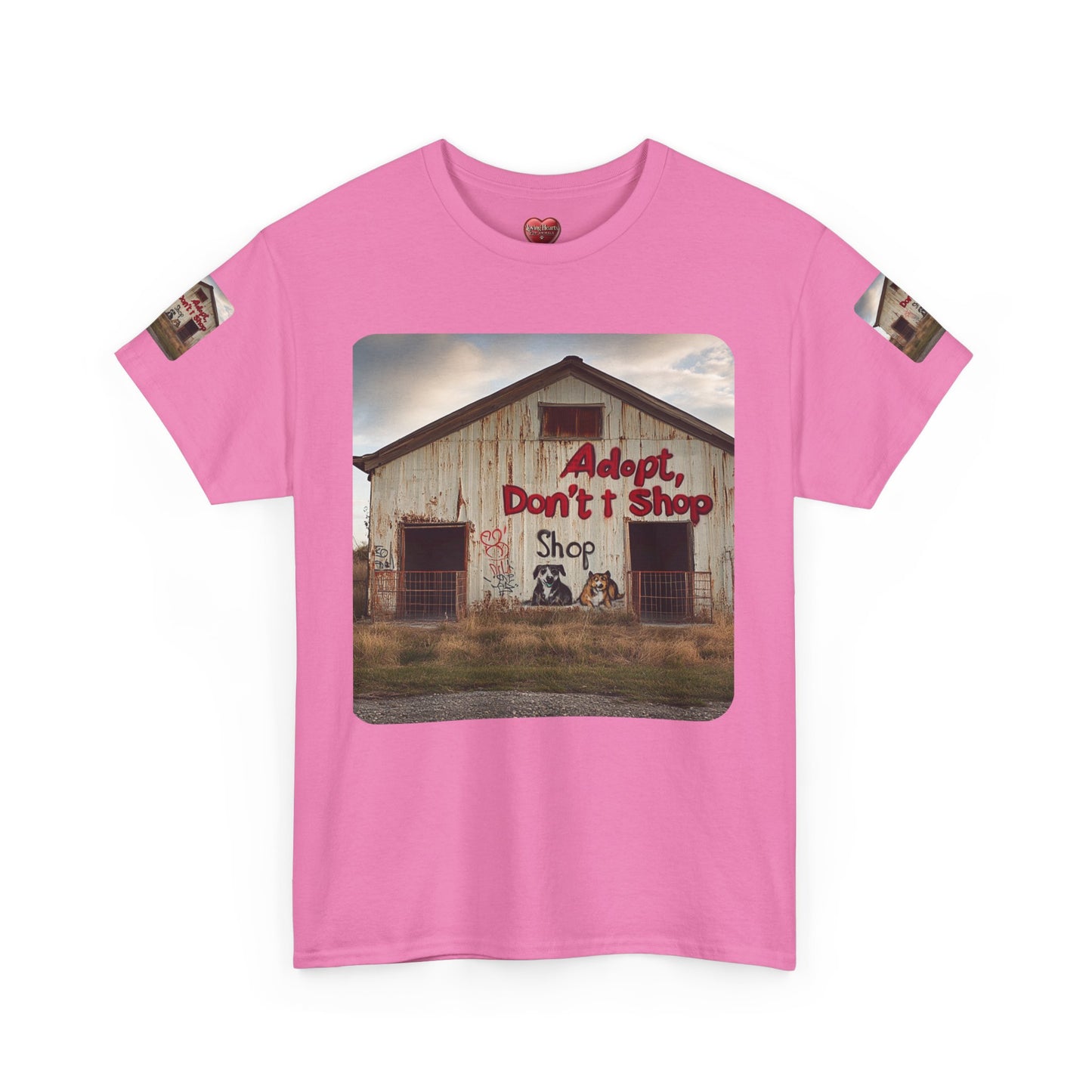 Support Rescue Animals – Rustic “Adopt Don’t Shop” Barn T-Shirt - Unisex Heavy Cotton Tee