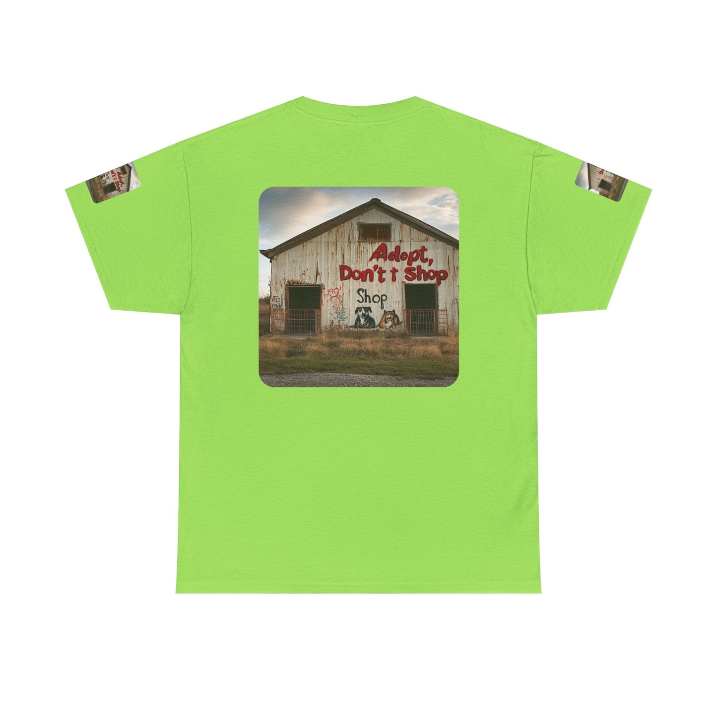 Support Rescue Animals – Rustic “Adopt Don’t Shop” Barn T-Shirt - Unisex Heavy Cotton Tee