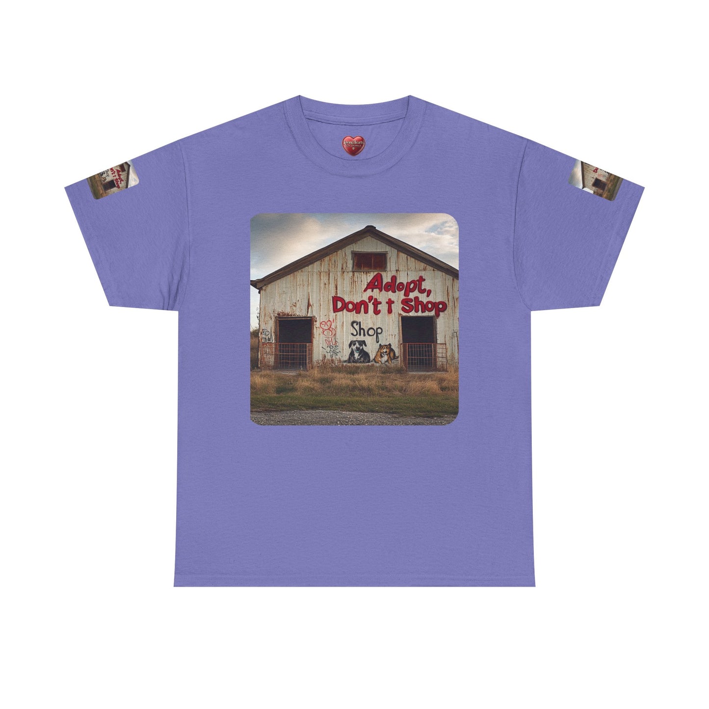 Support Rescue Animals – Rustic “Adopt Don’t Shop” Barn T-Shirt - Unisex Heavy Cotton Tee
