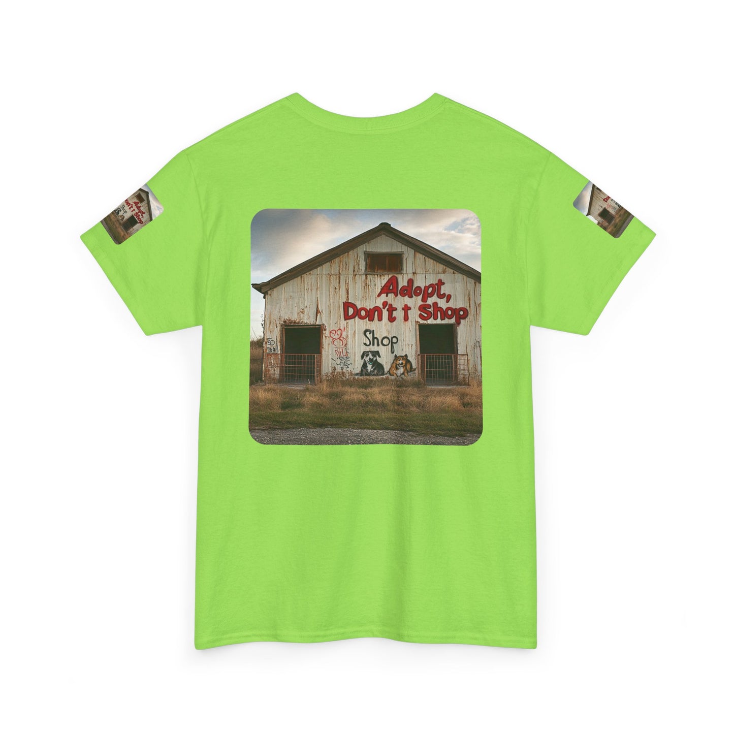 Support Rescue Animals – Rustic “Adopt Don’t Shop” Barn T-Shirt - Unisex Heavy Cotton Tee