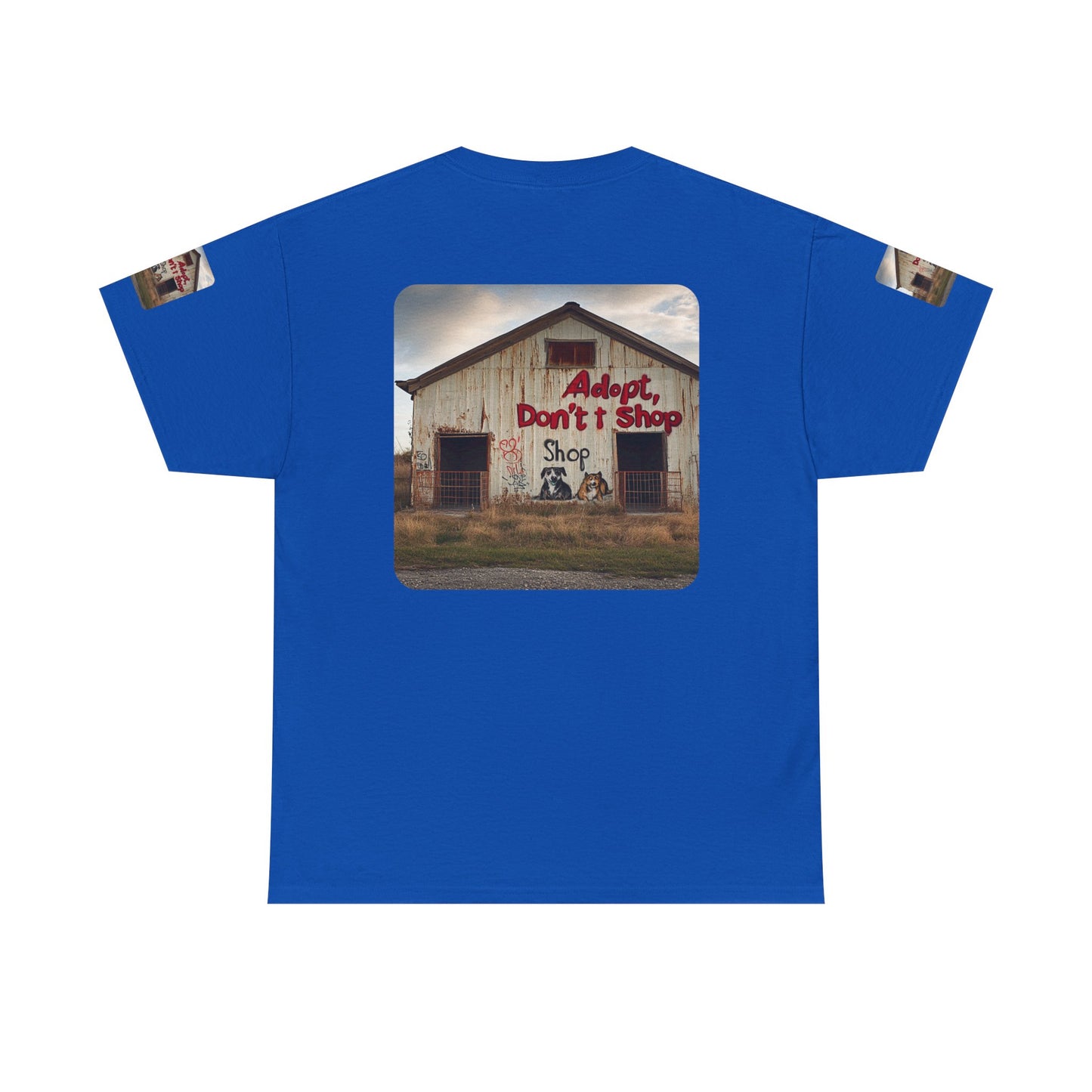 Support Rescue Animals – Rustic “Adopt Don’t Shop” Barn T-Shirt - Unisex Heavy Cotton Tee