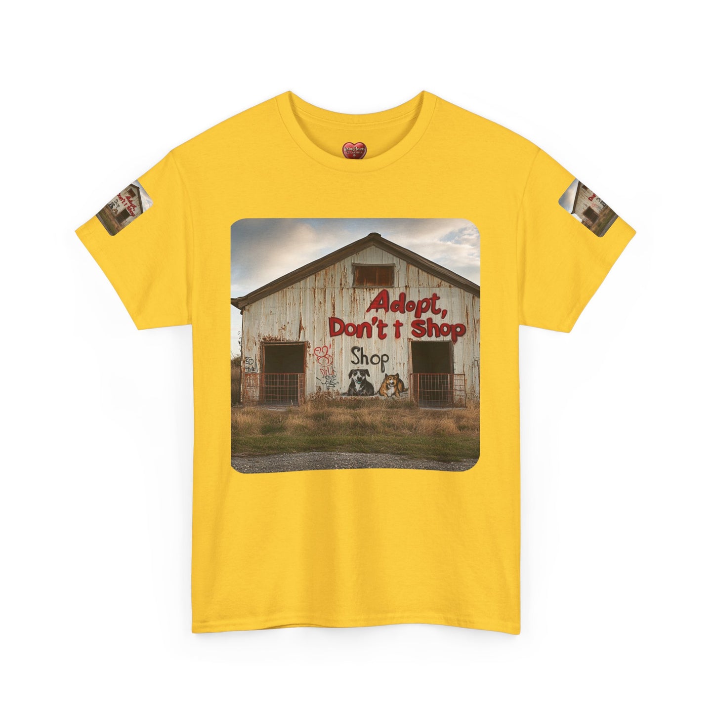 Support Rescue Animals – Rustic “Adopt Don’t Shop” Barn T-Shirt - Unisex Heavy Cotton Tee