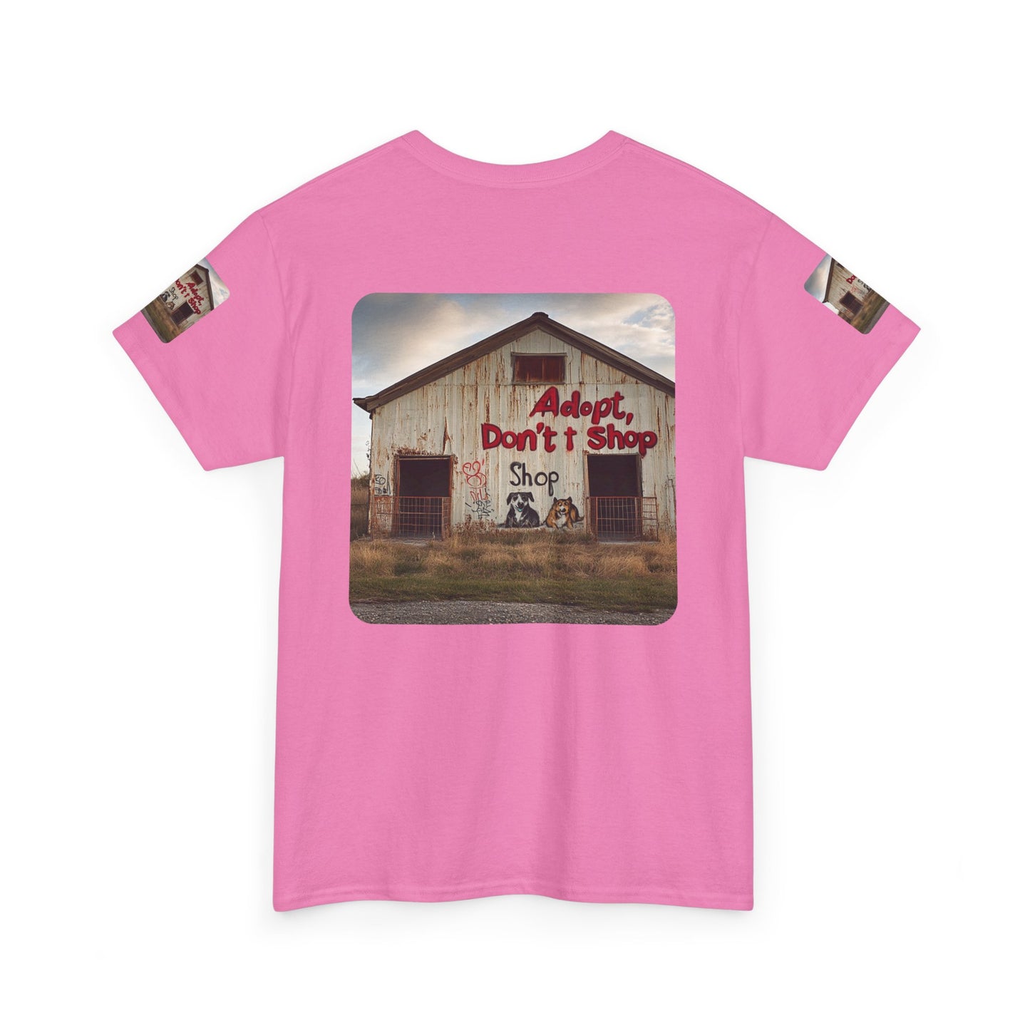 Support Rescue Animals – Rustic “Adopt Don’t Shop” Barn T-Shirt - Unisex Heavy Cotton Tee