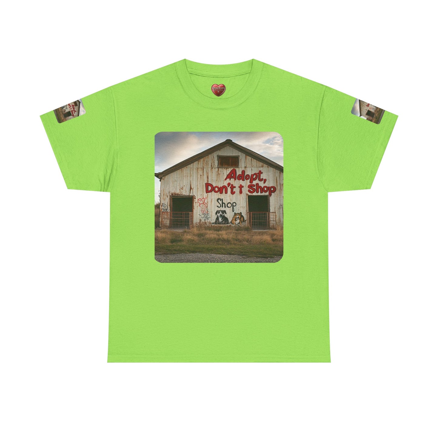 Support Rescue Animals – Rustic “Adopt Don’t Shop” Barn T-Shirt - Unisex Heavy Cotton Tee
