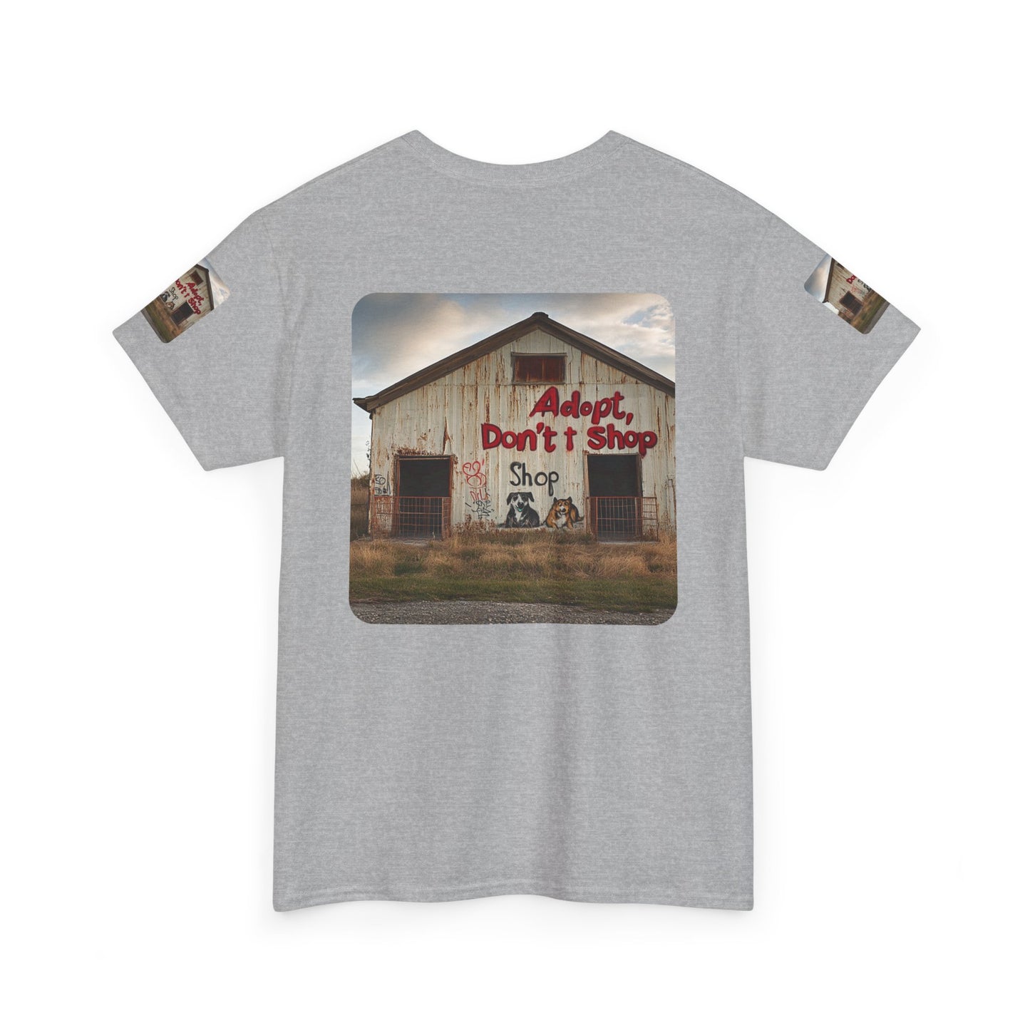 Support Rescue Animals – Rustic “Adopt Don’t Shop” Barn T-Shirt - Unisex Heavy Cotton Tee