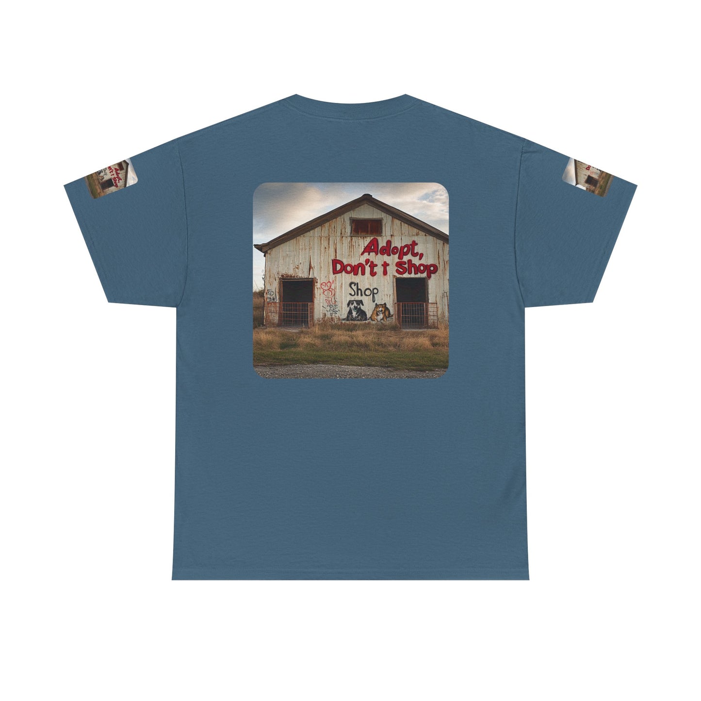 Support Rescue Animals – Rustic “Adopt Don’t Shop” Barn T-Shirt - Unisex Heavy Cotton Tee