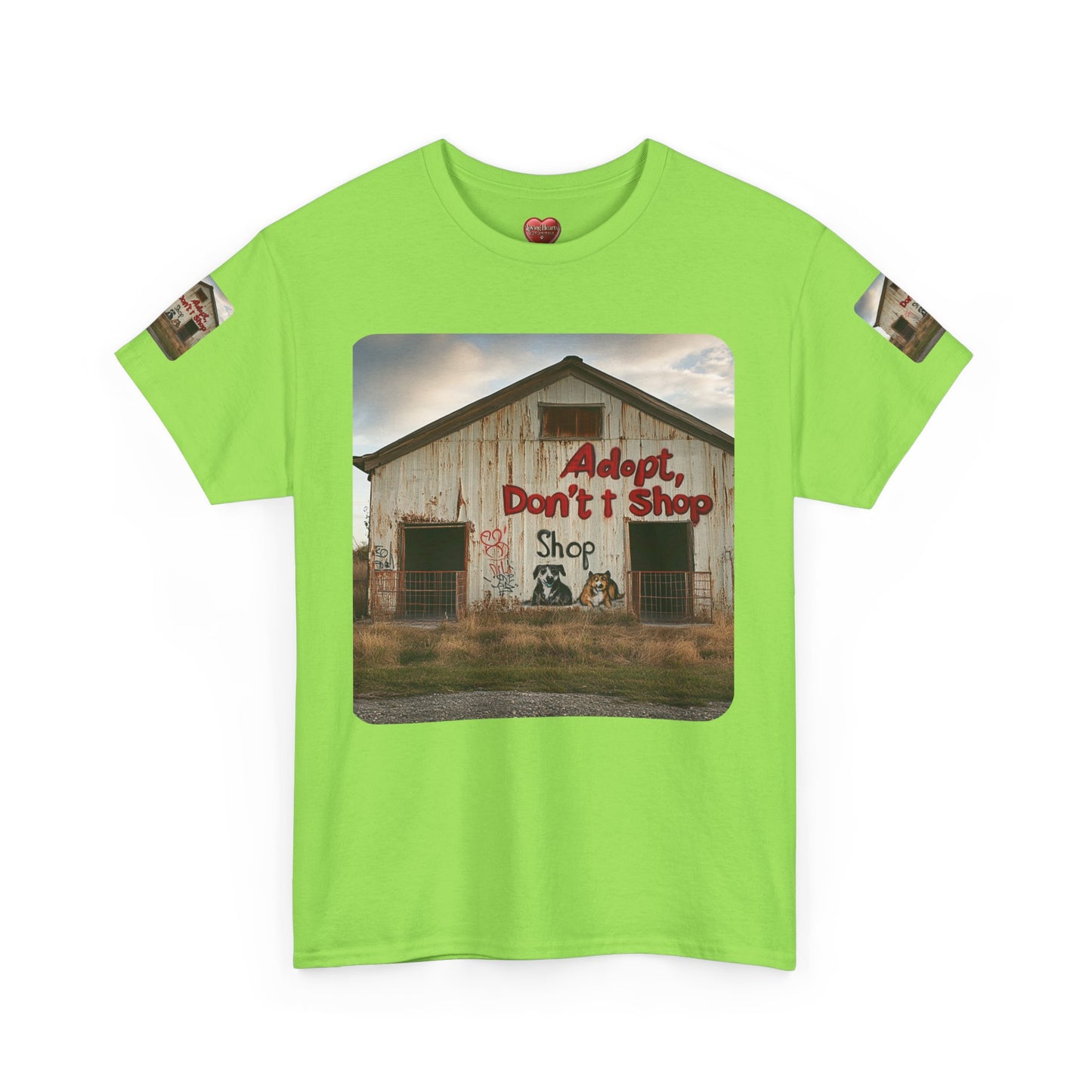 Support Rescue Animals – Rustic “Adopt Don’t Shop” Barn T-Shirt - Unisex Heavy Cotton Tee