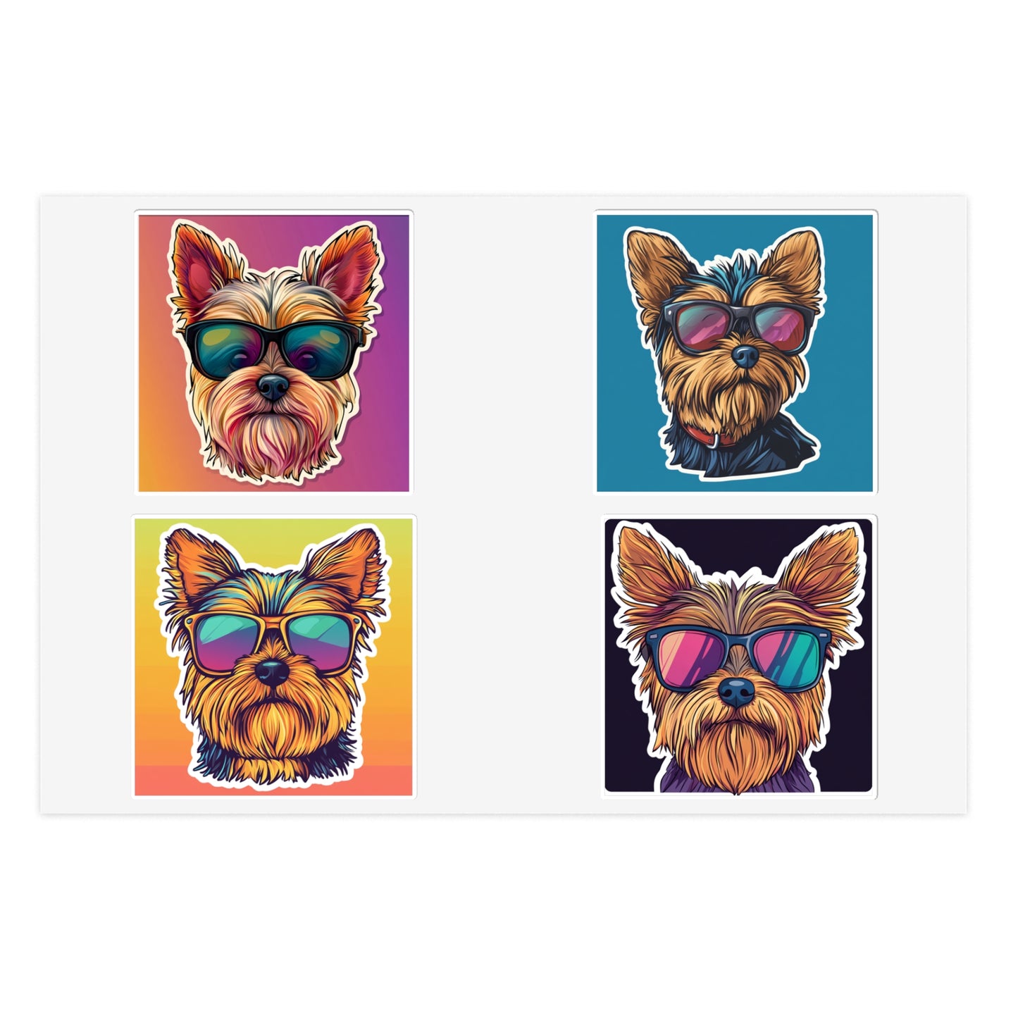 Cute Yorkie with Sunglasses Sticker Sheet | 4 Kiss-Cut Stickers - Sticker Sheets