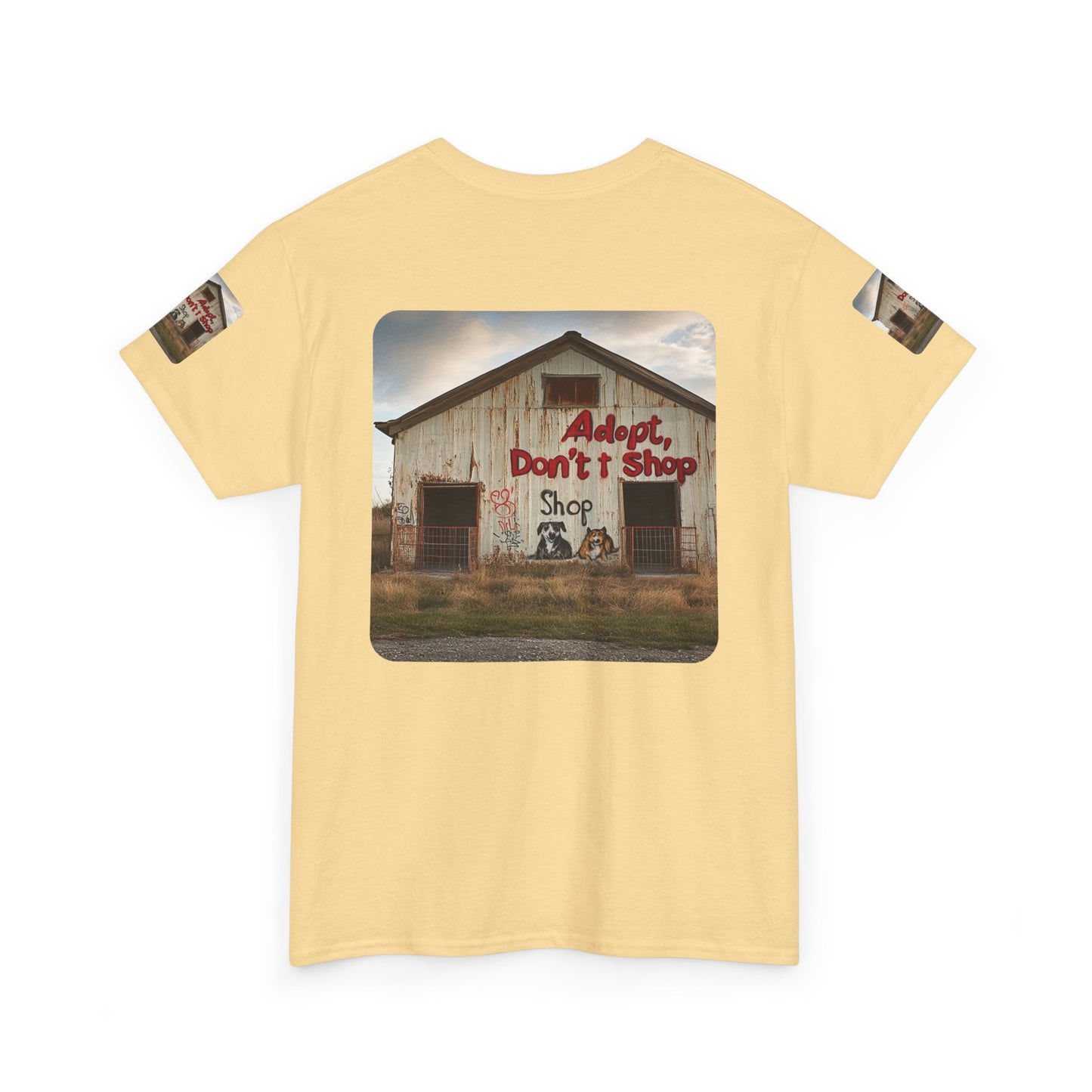 Support Rescue Animals – Rustic “Adopt Don’t Shop” Barn T-Shirt - Unisex Heavy Cotton Tee
