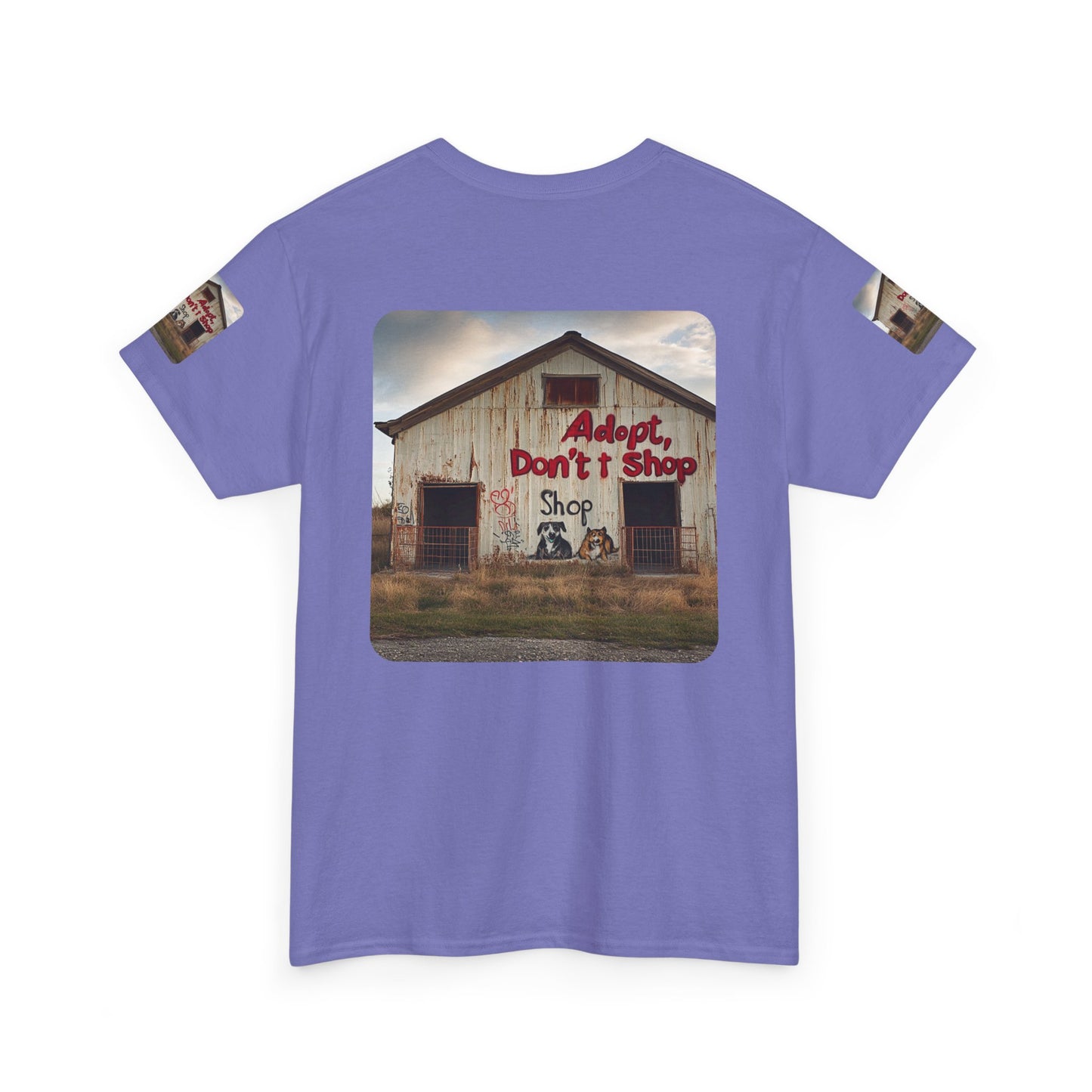Support Rescue Animals – Rustic “Adopt Don’t Shop” Barn T-Shirt - Unisex Heavy Cotton Tee