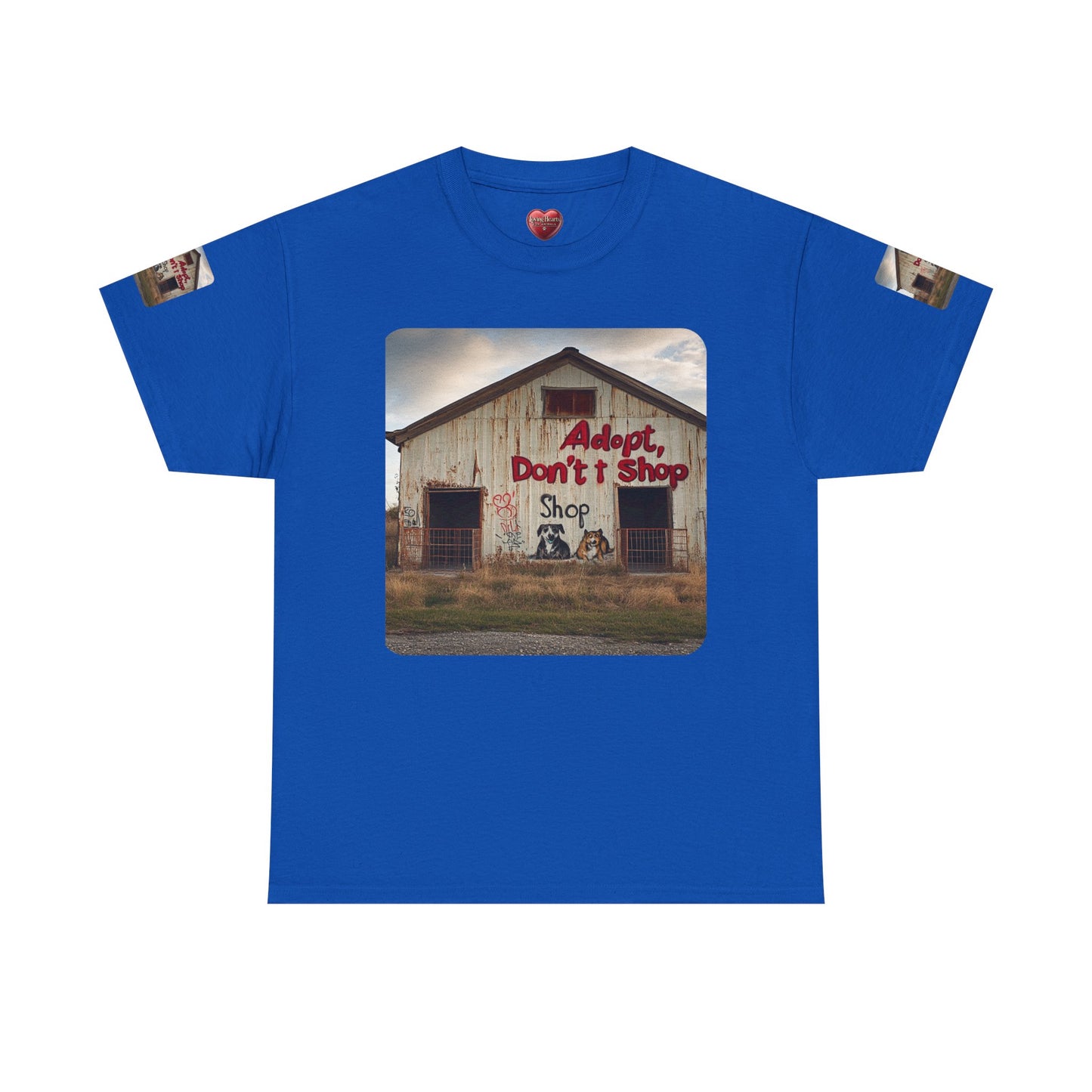 Support Rescue Animals – Rustic “Adopt Don’t Shop” Barn T-Shirt - Unisex Heavy Cotton Tee