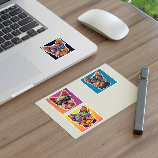 Cute Yorkie with Sunglasses Sticker Sheet | 4 Kiss-Cut Stickers - Sticker Sheets