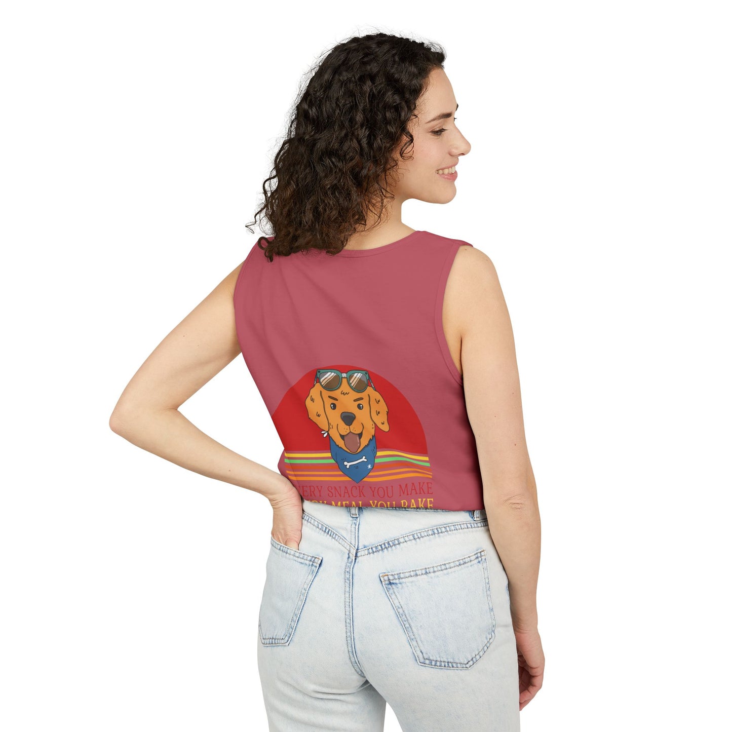 "Sassy Dog in Shades Tank – Funny Food Watching Pup Shirt" Unisex Garment-Dyed Tank Top