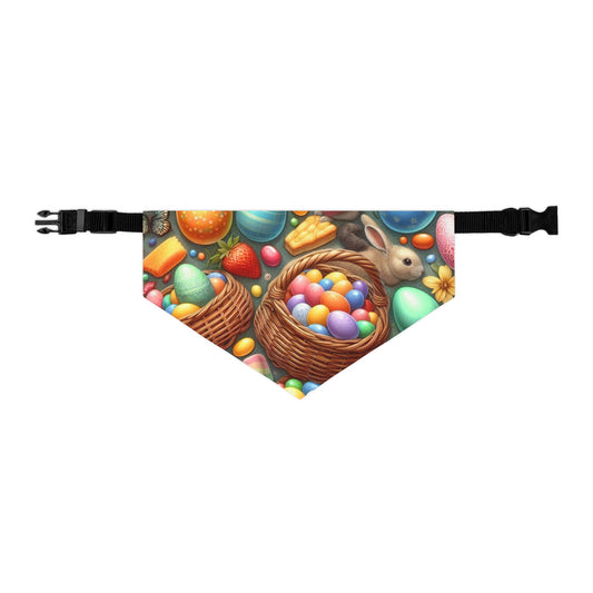 Colorful Easter Dog Bandana with Collar – Bunny & Egg Print Pet Accessory