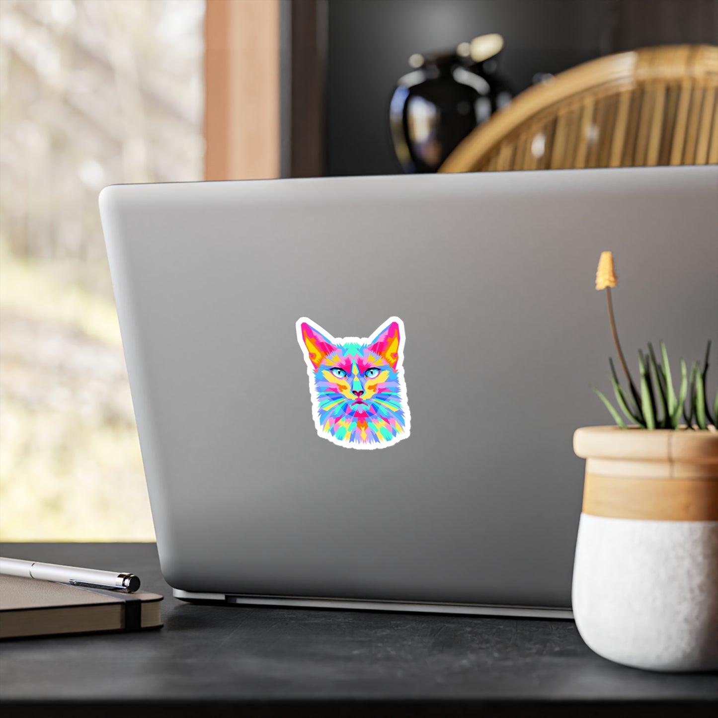 Neon Cat Vinyl Sticker – Retro Aesthetic Kiss-Cut Decal for Laptops, Water Bottles & More