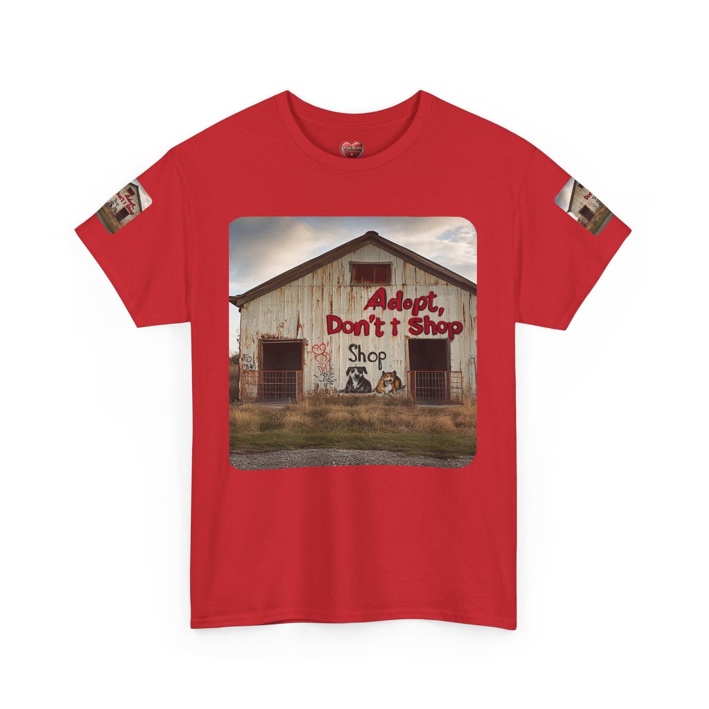 Support Rescue Animals – Rustic “Adopt Don’t Shop” Barn T-Shirt  -  Unisex Heavy Cotton Tee