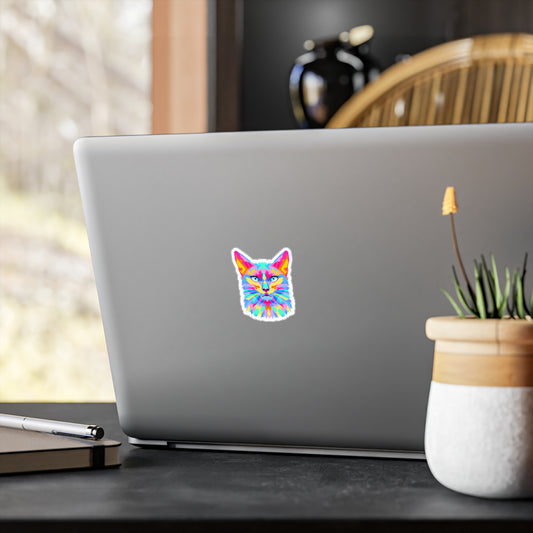 Neon Cat Vinyl Sticker – Retro Aesthetic Kiss-Cut Decal for Laptops, Water Bottles & More