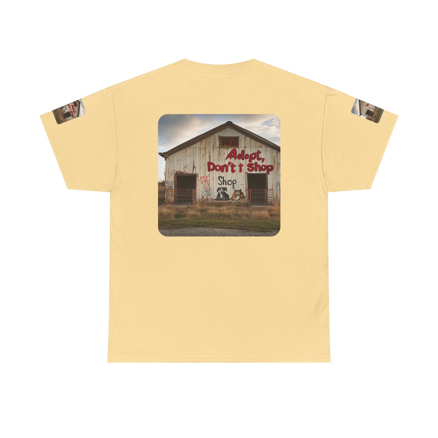 Support Rescue Animals – Rustic “Adopt Don’t Shop” Barn T-Shirt  -  Unisex Heavy Cotton Tee