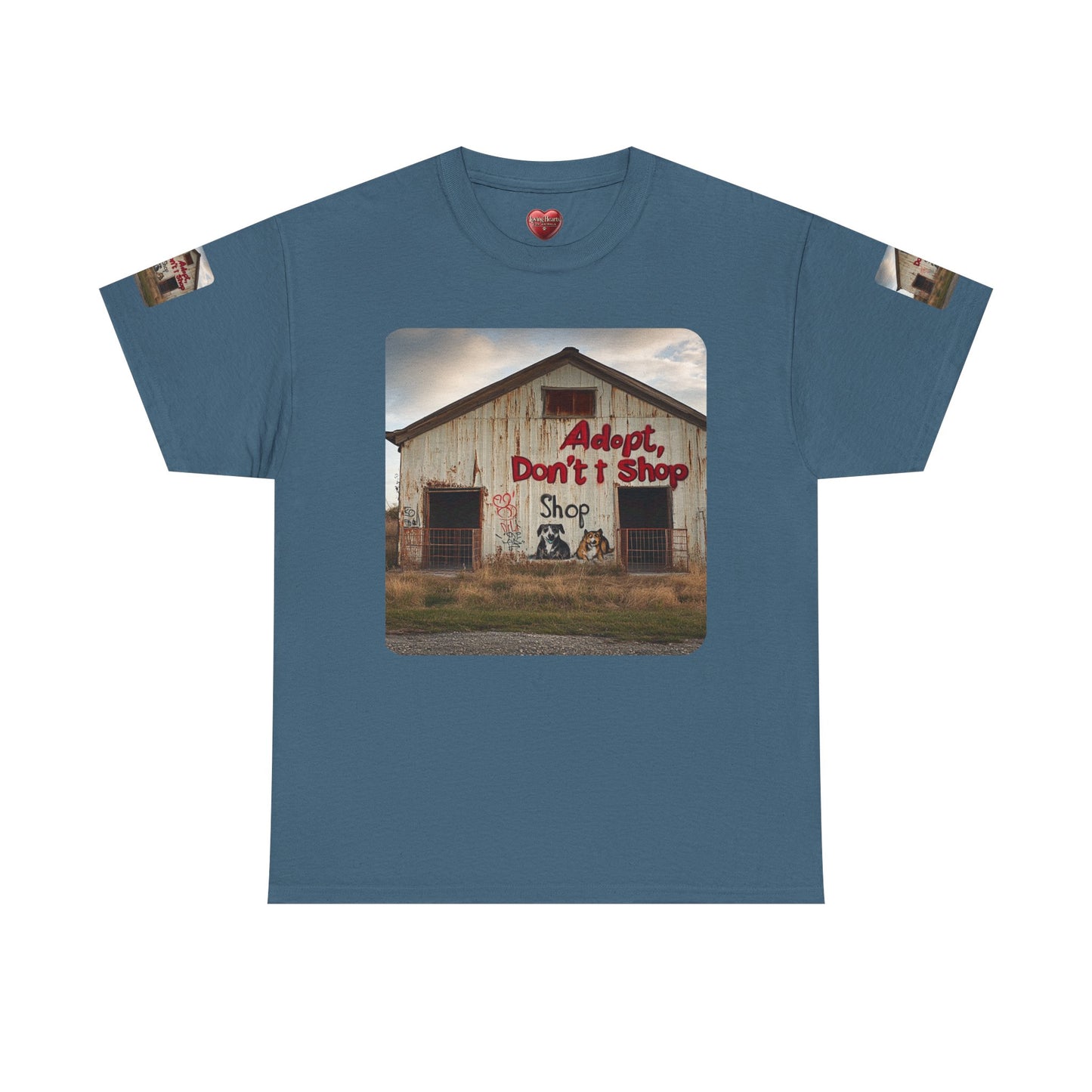 Support Rescue Animals – Rustic “Adopt Don’t Shop” Barn T-Shirt  -  Unisex Heavy Cotton Tee
