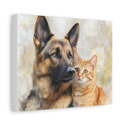 Beautiful German Shepherd & Tabby Cat Watercolor Canvas | 10"x8" Ready to Hang - Matte Canvas, Stretched, 1.25"