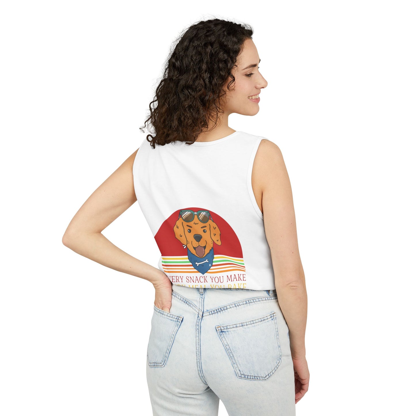 "Sassy Dog in Shades Tank – Funny Food Watching Pup Shirt" Unisex Garment-Dyed Tank Top